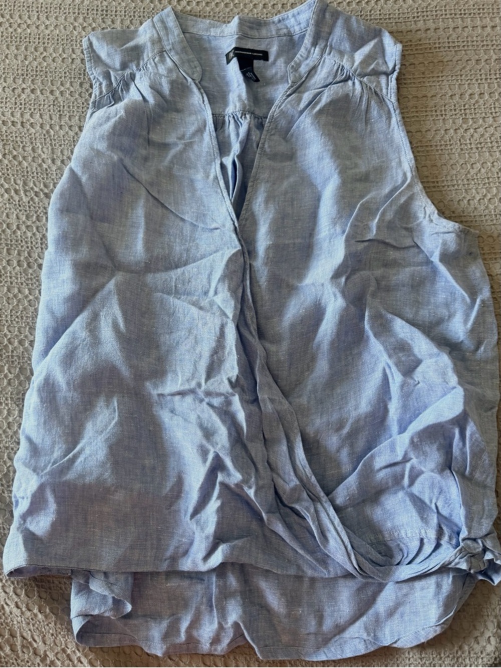 INC International Concepts Light Blue Sleeveless Linen-Blend Blouse